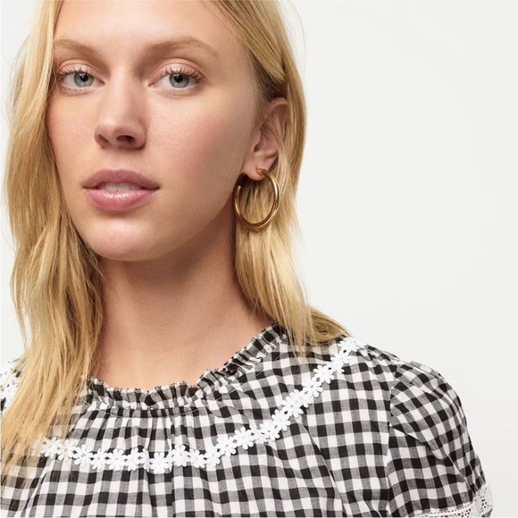 J. Crew Short Sleeve Daisy Chain Peplum Blouse Black White Gingham #AJ433 - Picture 10 of 11